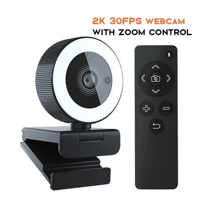 Webcam USB 2K HD 1080P 30fps avec télécommande éclairage d'appoint pour vidéoconférence étude