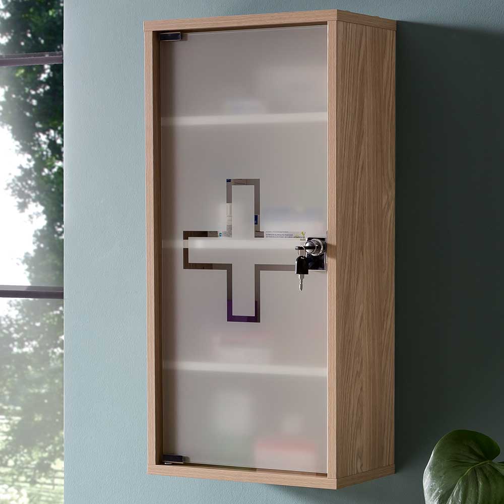 Glastür Medizinschrank in Eiche hell die Wandmontage