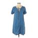 Lucky Brand Casual Dress - Shift Plunge Short sleeves: Blue Print Dresses - Women's Size Small