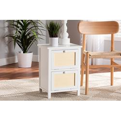 Baxton Studio Sariah Mid-Century Modern White Finished Wood and Rattan 2-Door End Table - Wholesale Interiors FMA-0176-Wooden 2 Drawer-ET