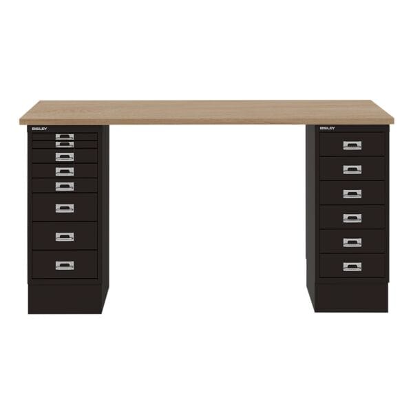 Bisley Schreibtisch »MultiRange« eichefarbene Platte mit 14 Schubladen schwarz, 140x74x60 cm