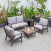 LeisureMod Walbrooke Modern Patio Conversation Set With Fire Pit Table