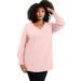 Plus Size Women's V-Neck French Terry Sweatshirt by June+Vie in Soft Blush Tie Dye Bouquet (Size 22/24)