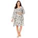 Plus Size Women's Short 2-Piece Cabbage-Rose Peignoir Set by Only Necessities in Black White Floral (Size 2X)