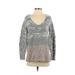 Bar III Pullover Sweater: Gray Color Block Tops - Women's Size Small