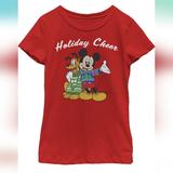 Disney Shirts & Tops | Disney Mickey Mouse And Pluto Holiday Kids Size Small Red Tee / Shirt. New | Color: Red | Size: 6g