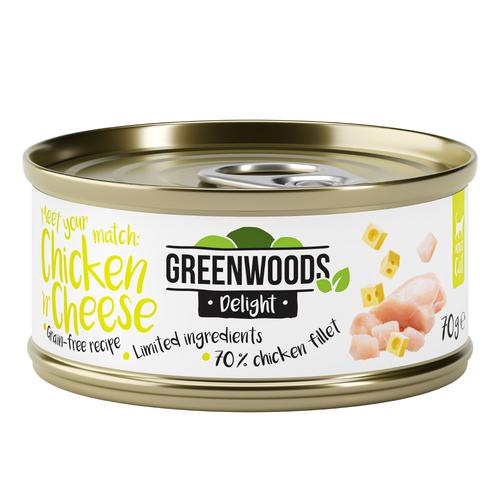 24x 70g Delight Hühnerfilet mit Käse Greenwoods Nassfutter für Katzen