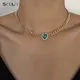 Sindlan-Collier pendentif coeur en cristal vert vintage pour femme tour de cou en biscuits pour