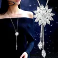 BYSPT – collier Long flocon de neige en Zircon chaîne de pull chaîne en métal cristal strass fleur