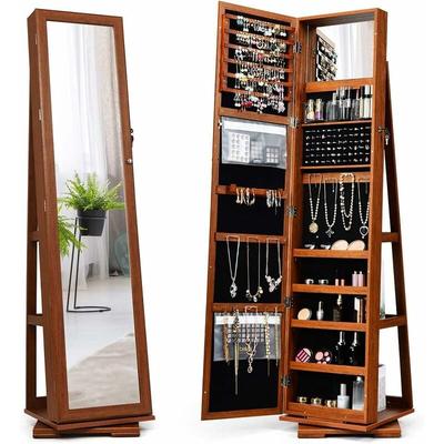 2 in 1 Schmuckschrank & Leiterregal mit Ganzkoerperspiegel und kleinem Schminkspiegel, Schmuck