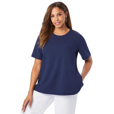 Plus Size Women's Crepe Button Shoulder Top by Jessica London in Navy (Size S)