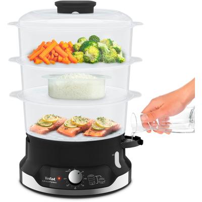 TEFAL Dampfgarer "Ultracompact", schwarz, B:28cm H:27cm T:31cm, Dampfgarer, 3 Aufsätze, 60-Minuten-Timer, 9-L-Kapazität, Reis-Einsatz, VC2048 Image