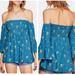 Free People Tops | Free People Sz S Lana Blue Top Floral Blouse Empire Waist Bell Sleeves Tunic | Color: Blue | Size: S