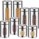 8 Pcs Kitchen Canister Set Stainless Steel Nested Canister Storage Set with Glass Window Airtight Lid Coffee Sugar Tea Storage Jars for Flour Pasta Cookies Spices Grains (Silver)