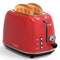 Toaster 2 slice, KitchMix Retro Stainless Steel Toaster with 6 Settings, 1.5 In Extra Wide Slots, Bagel/Defrost/Cancel Function, Removable Crumb Tray (Red)