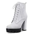 NobleOnly Women Chunky Block High Platform Heel Round Toe Ankle Boots Short Bootie Lace-up Zipper Boots Grey 9 UK