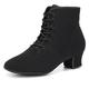 HROYL Women Latin Dance Ankle Boots Lace Up Low Heel Breathable Comortable Salsa Latin Line Dance Shoes Black-5-S,UK 5.5