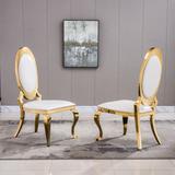 Fashionable Style Set of 2 Leather Upholstery Dining Chairs with Stainless Curved Legs and Oval Backrest for Dining Room