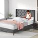 Bed Frame with Wingback Upholstered Platform Bed with Diamond Tufted Headboard