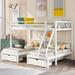 White Separable Full Over Twin & Twin Bunk Bed, Wood Triple Bunk Bed with 2 Drawers and Guardrails, 96.8''L*80''W*69''H, 275LBS