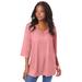 Plus Size Women's Lace V-Neck Ultrasmooth® Fabric Top by Roaman's in Desert Rose (Size 34/36)