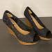 American Eagle Outfitters Shoes | American Eagle Black Lace Wood Wedge Heels | Color: Black/Tan | Size: 7.5