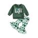 Toddler Baby Girl St Patricks Day Outfit Green Sweatshirt Long Sleeve T-Shirt Tops Bell Bottom Pants Sets