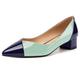 SHOWFOREST Women Solid Pointed Toe Low Heel Patent 1.5 Inch Outdoor Block Slip On Dress Court Shoes Navy Blue Turquoise Size 7