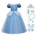 Princess Dress Girls Cosplay Costume Fancy Dress Up Party Outfits Halloween Christmas Birthday Long Maxi Puffy Dresses Carnival Evening Dance Ball Gown Blue Cinderella+Accessories 6-7 Years