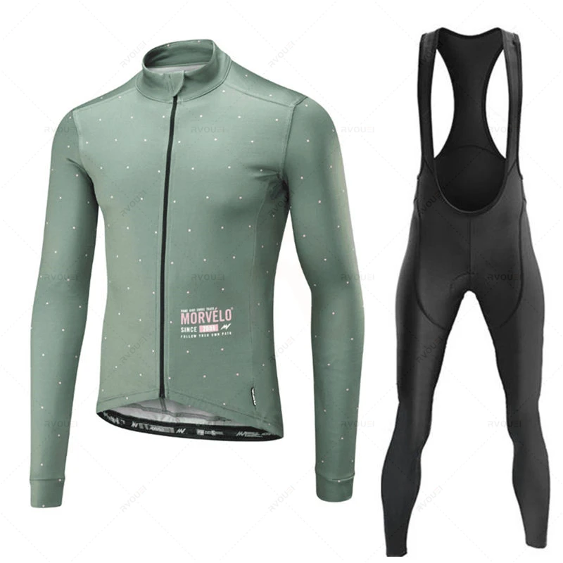 Morvelo-Ensemble de maillot de cyclisme pour homme, vêtements de vélo à manches longues, uniforme de VTT, pantalon à bretelles de vélo de sport, automne