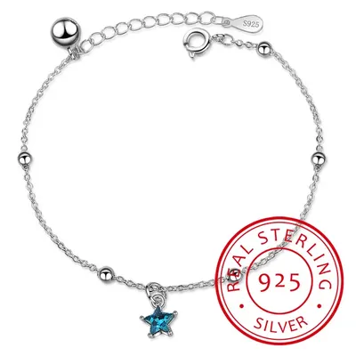 Bracelet en argent Sterling 925 pour femmes et filles Simple à la mode en cristal bleu étoile