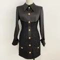 Robe scintillante en tweed patchwork de satin pour femmes boutons de discussion mode de créateur