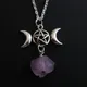 Collier en cristal brut Triple lune pendentif gothique Punk bijoux païen Wiccan cadeau pour