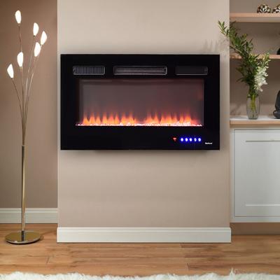 36" or 50" Recessed and Wall Mounted LED Electric Fireplace with Multi-Color Flame, Remote Control