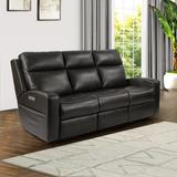 89" Wide Top Grain Leather Power Reclining Sofa Electric Recliner Sofa with Storage, USB Charge Port, Adjustable Headrest