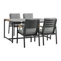 Royal 5 Piece Black Aluminum and Teak Outdoor Dining Set with Dark Gray Fabric