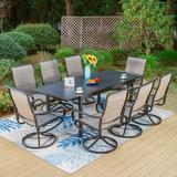 Sophia & William 9 Pieces Metal Outdoor Patio Dining Set with Gray Padded Textilene Swivel Chairs and Black Extendable Table