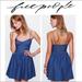 Free People Dresses | Free People Denim Blue Smocked Bustier Polka Dot Fit And Flare Dress Xs | Color: Blue/White | Size: Xs