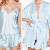 Victoria's Secret Intimates & Sleepwear | 2 Piece Matching Set: Xs/S Robe + Xs Cami And Short Set Pj Purple Satin Silky | Color: Blue/Silver | Size: Xs