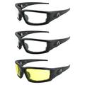 Alpha Omega 5 Motorcycle Sunglasses Foam Padded Riding Safety Glasses Z87.1 for Men or Women 3 Pairs Black Frames w/ Clear Photochromic Clear to Smoke & Yellow Lenses