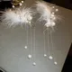 Boucles d'oreilles coréennes pour femmes clips d'oreille perle de plume blanche pompon