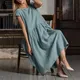 S-2XL Vintage Coton Lin Femmes Robe Casual adt O-cou Manches Courtes Mode Maxi Robes VestiEducatif