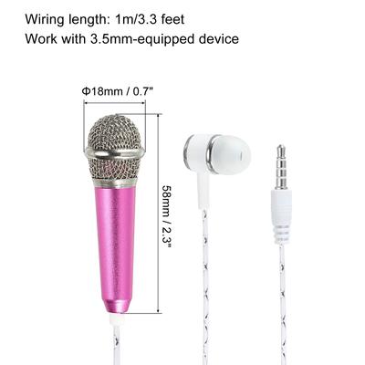 Mini Microphone Rose Red with Earphone, Mic Stand and Cover for Singing 2Pcs - Rose Red