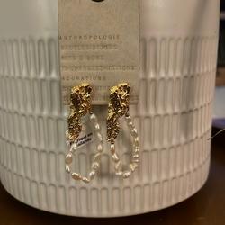 Anthropologie Jewelry | Anthropologie Beaded Pearl Oval Earrings. Nwt | Color: Gold/White | Size: Os