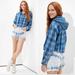 American Eagle Outfitters Tops | Ae Cropped Hooded Flannel Shirt | Color: Blue/Cream | Size: M