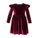 Sodopo Toddler Baby Girls Velvet Maxi Dress Knee Lenght Long Sleeve Solid Toddler Ruffle Dress Ruched Dress