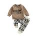 Xkwyshop 2pcs Kids Baby Boys Clothes Sets Long Sleeve Letter Cow Bull Print Sweatshirt Tops Drawstring Pants Coffee 0-6 Months