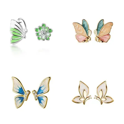 INZATT – boucles d'oreilles papillon en argent Sterling 925 en émail bleu pour femmes accessoires