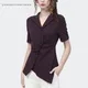 Chemise tricotée violette à manches courtes pour femmes tenue élégante col à boutons Top Sexy et