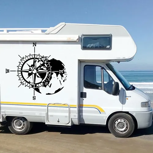 Grand autocollant de camping-car, camping-car, camping-car, voyage dans le temps, boussole, voiture,